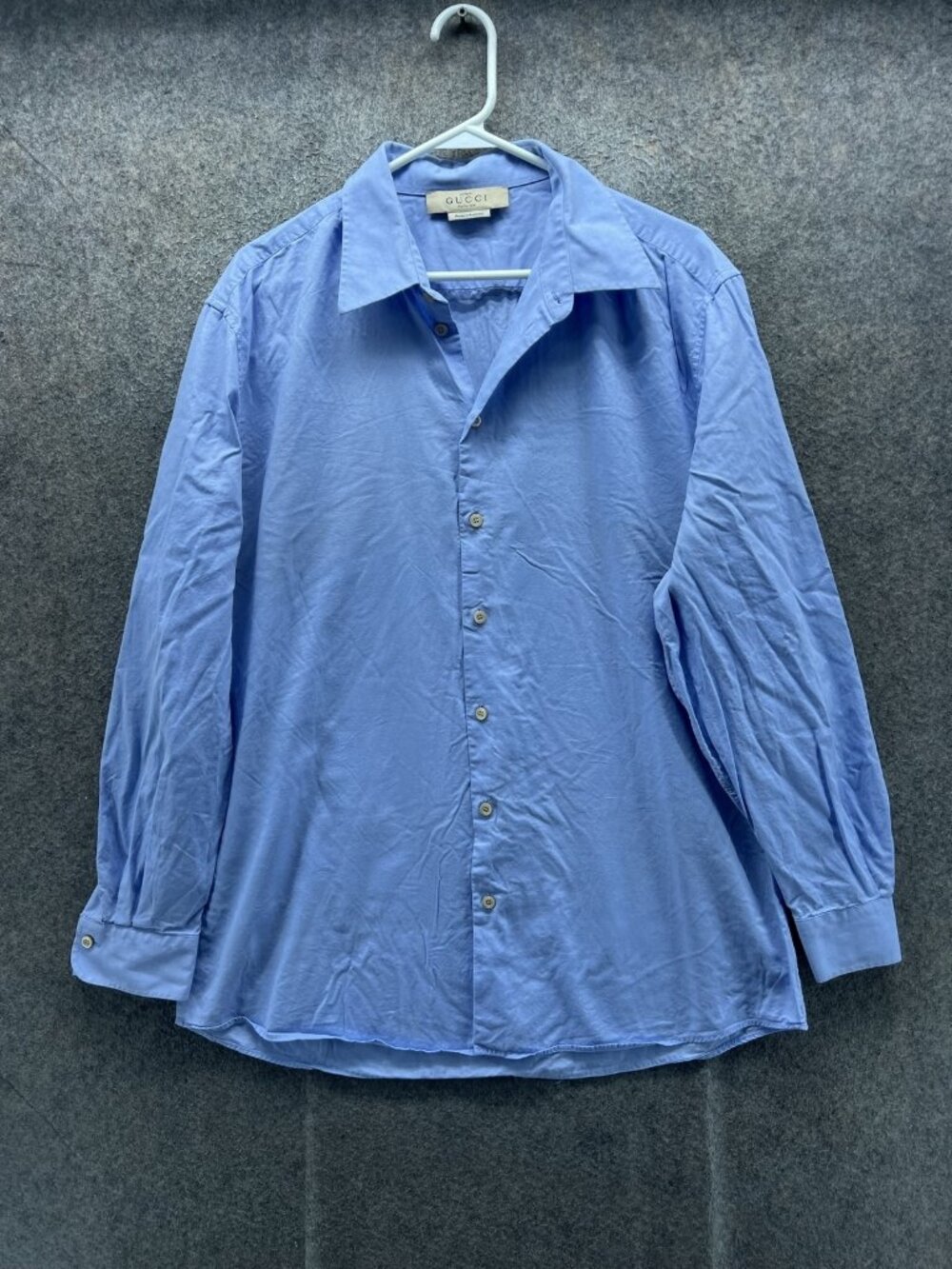 Gucci Dress Shirt Mens 44 17.5 Blue Regular Fit Cotton Business Long Sleeve